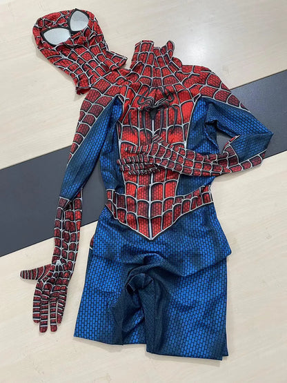 Blue Raimi Spider Web Warrior Bodysuit: Hero Cosplay Costume with Mask