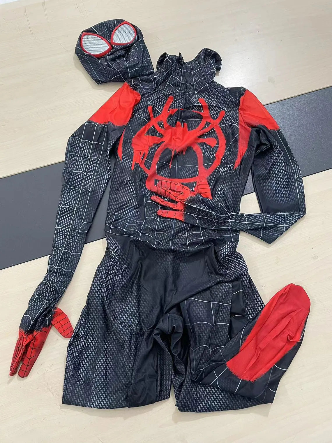 Black Miles Spider Costume: Full Bodysuit with Removable Mask
